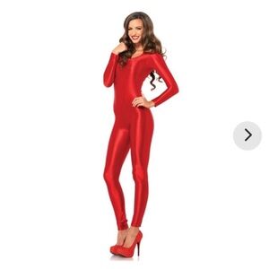Red Metallic-Look Spandex Catsuit (L)